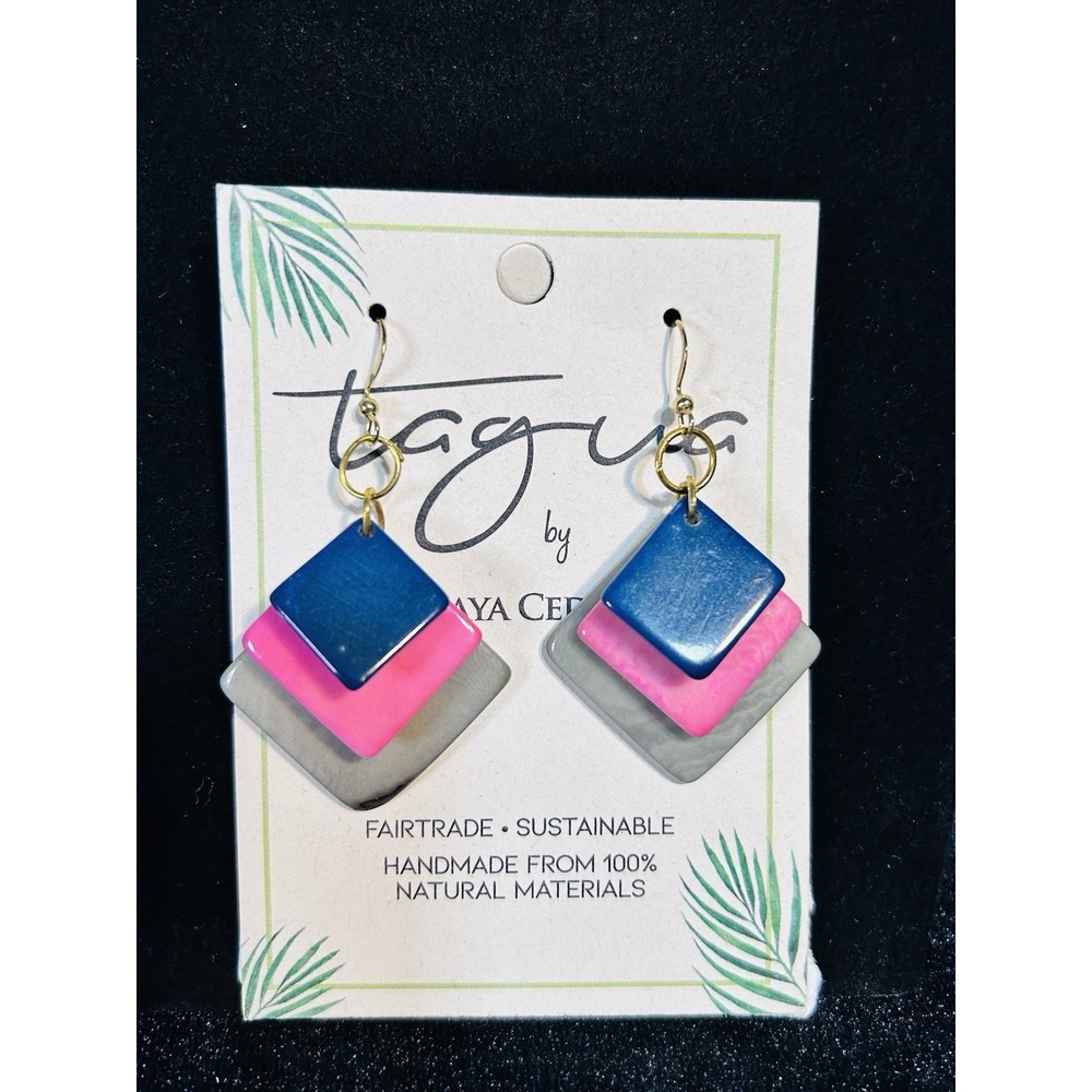 Tagua Nut Earrings Gray/Pink/Blue Unique Gift Handmade 100% Natural Ecuador L9